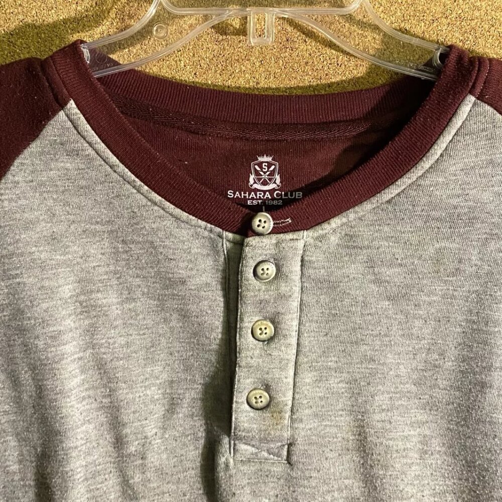 Sahara Club Sweatshirt Mens Large Pullover Gray/maroon Fleece Ringer Baseball